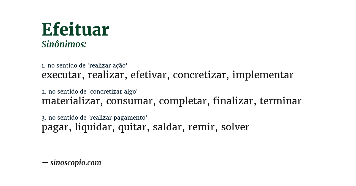 Sinônimo de efeituar