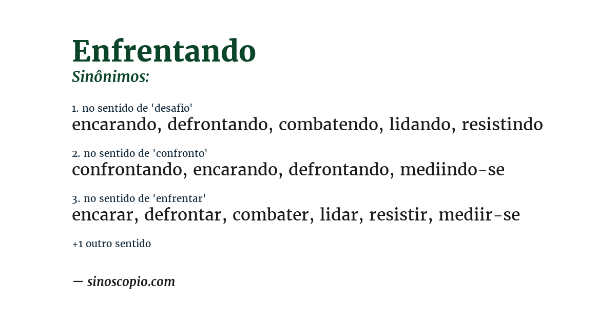 Sinônimo de enfrentando