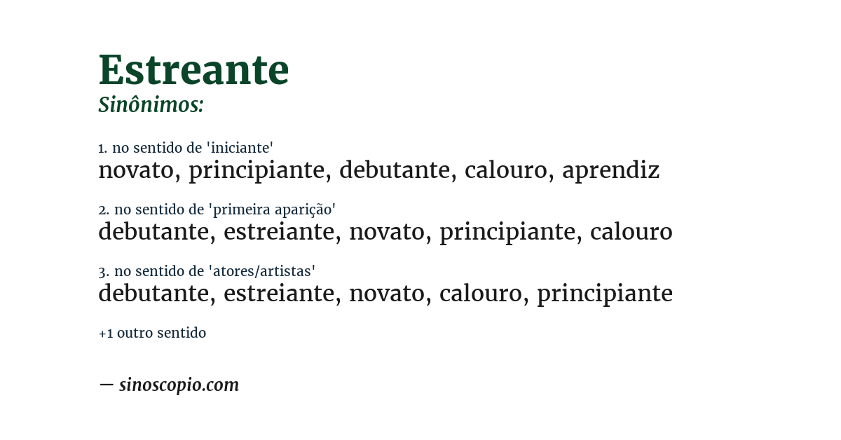 Sinônimo de estreante