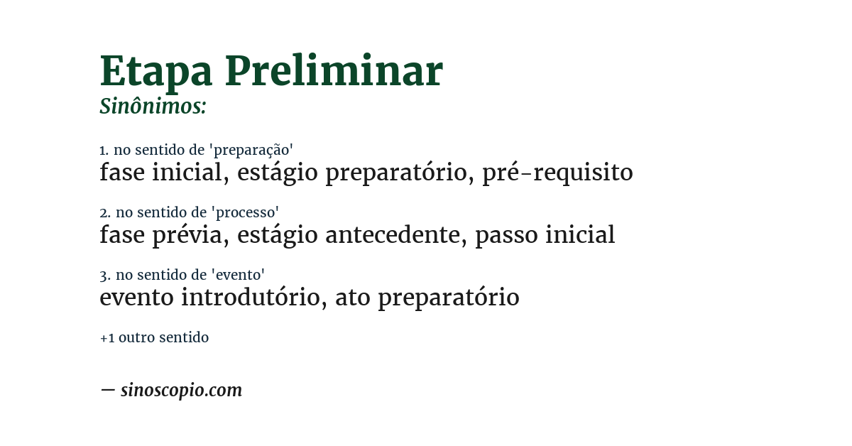Sinônimo de etapa preliminar