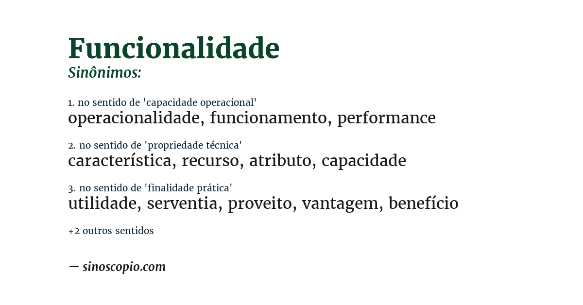 Sinônimo de funcionalidade