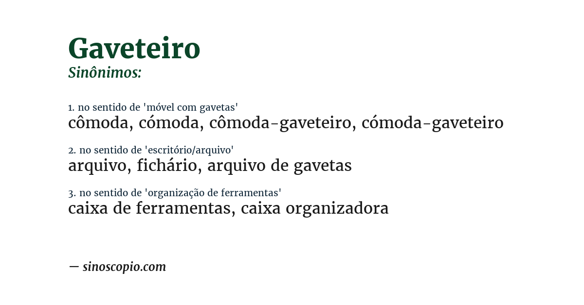 Sinônimo de gaveteiro