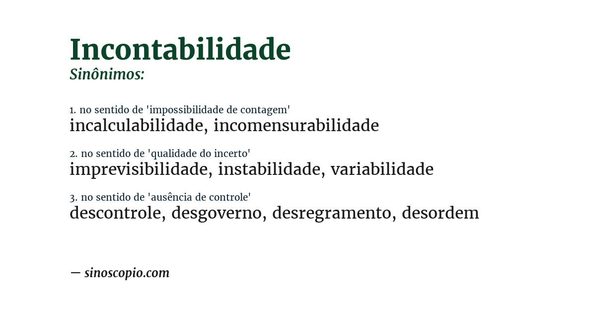 Sinônimo de incontabilidade