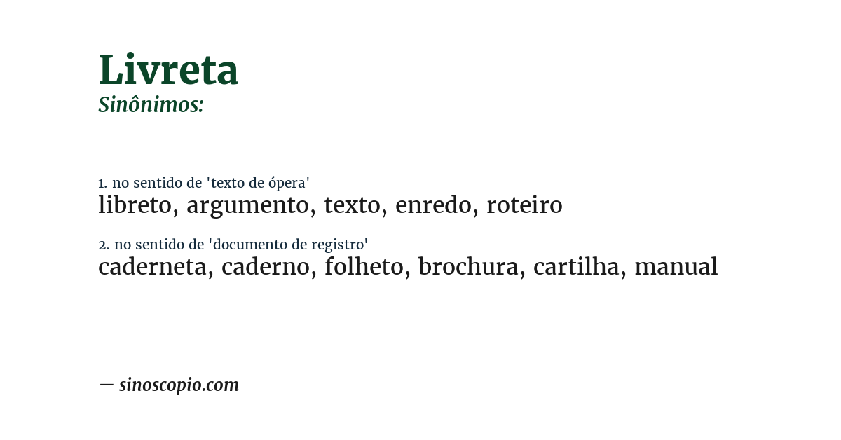 Sinônimo de livreta