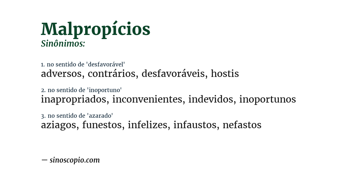 Sinônimo de malpropícios