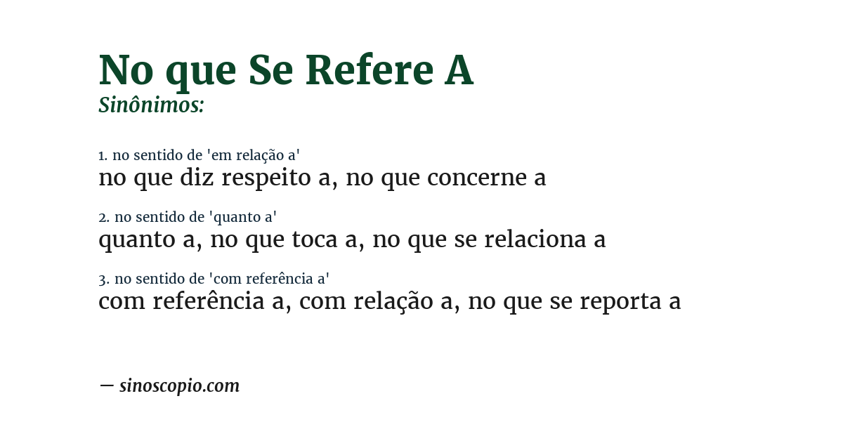 Sinônimo de no que se refere a