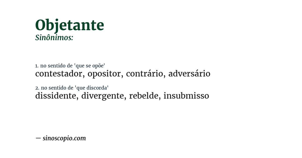 Sinônimo de objetante