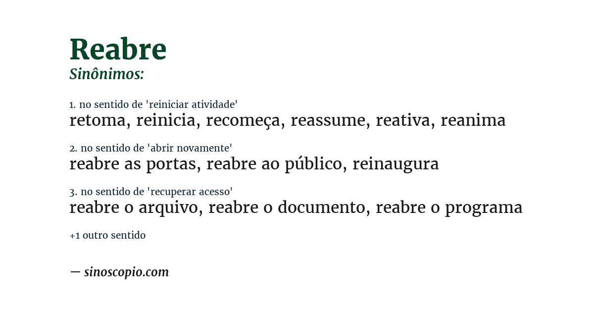 Sinônimo de reabre