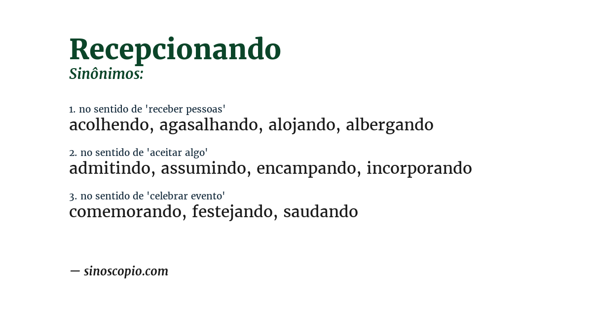 Sinônimo de recepcionando