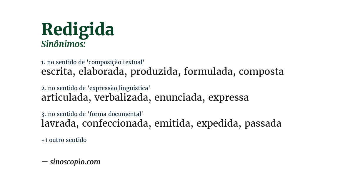 Sinônimo de redigida