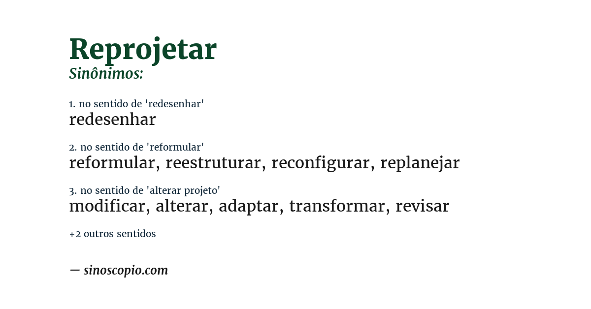 Sinônimo de reprojetar
