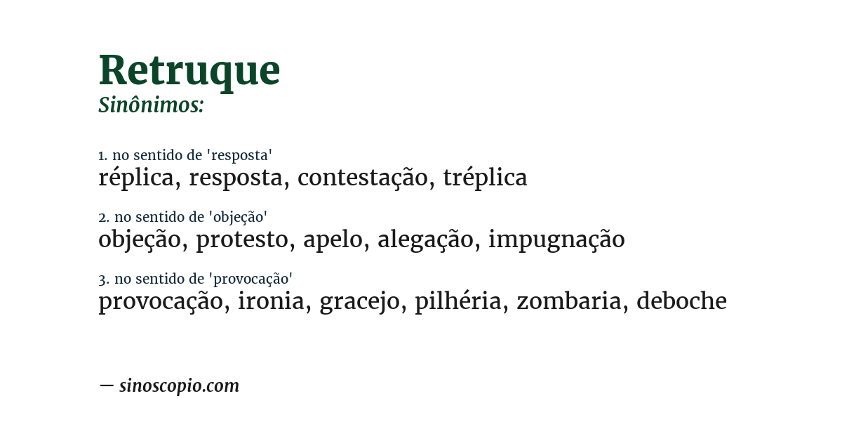 Sinônimo de retruque
