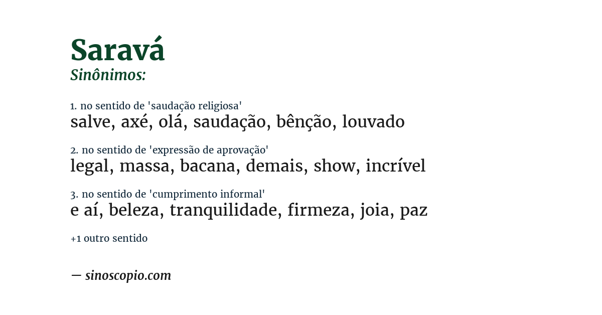 Sinônimo de saravá