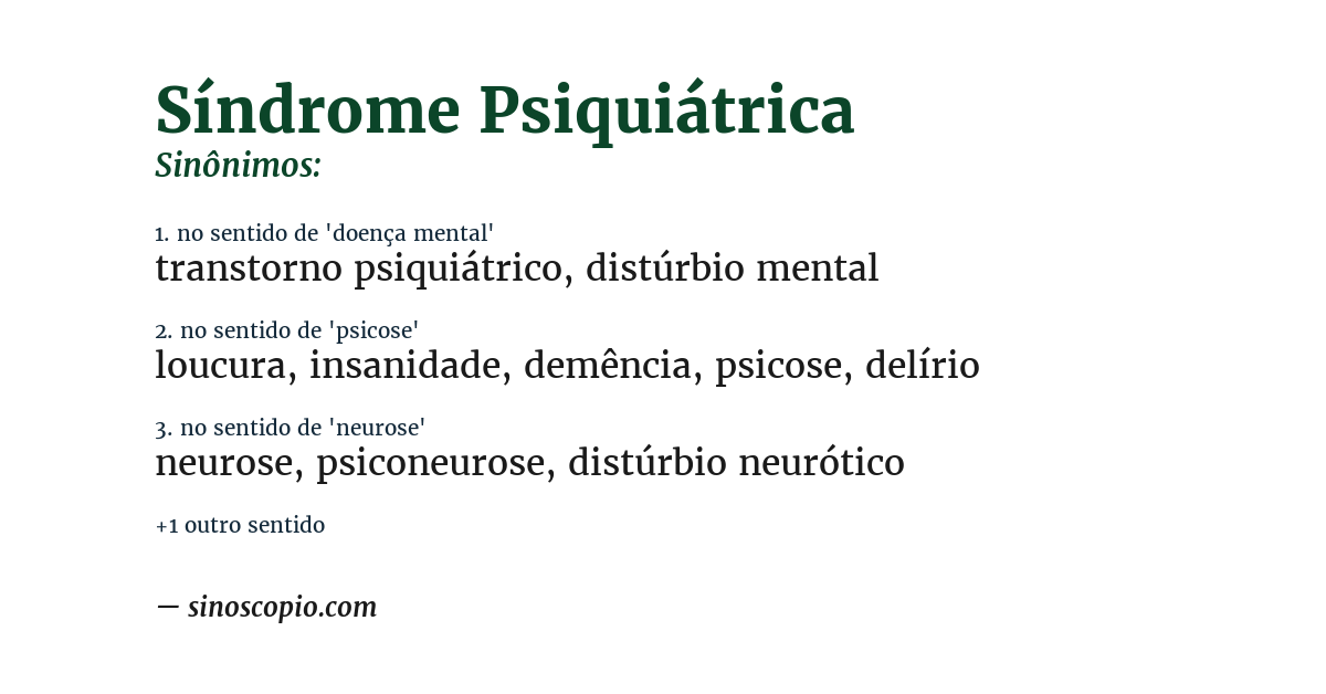 Sinônimo de síndrome psiquiátrica