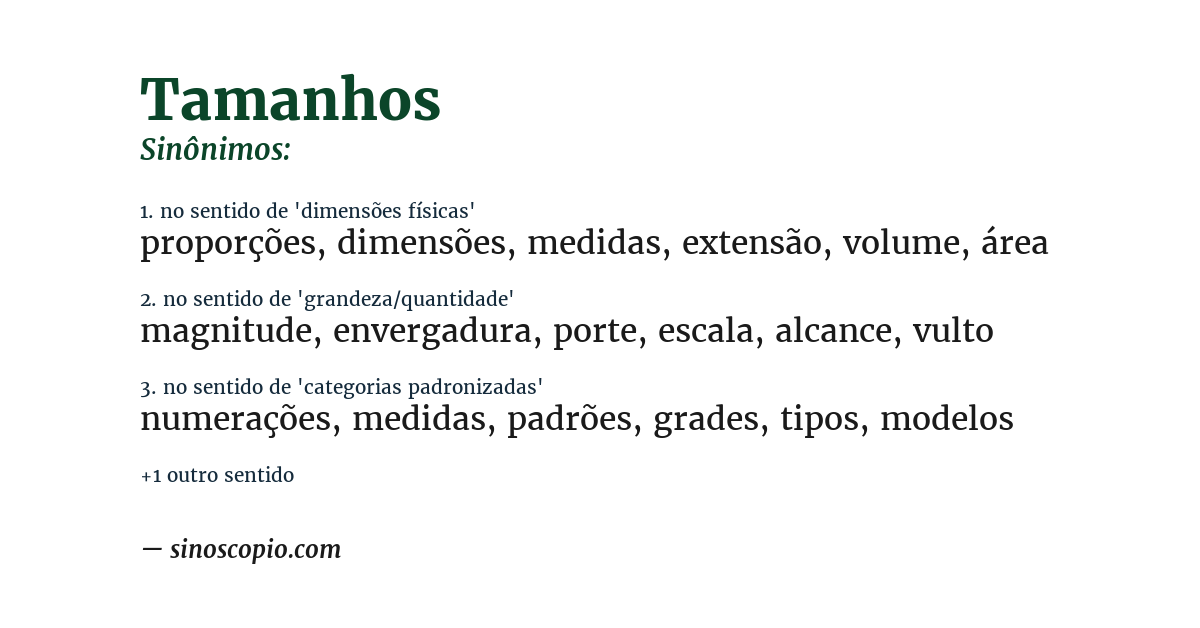 Sinônimo de tamanhos