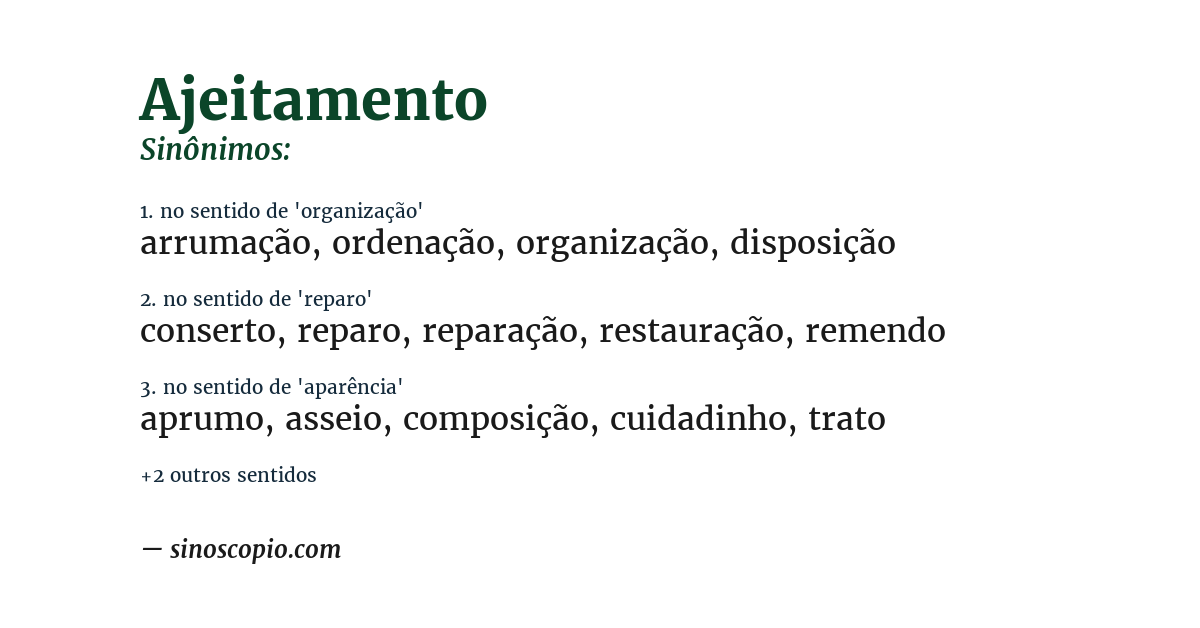 Sinônimo de ajeitamento