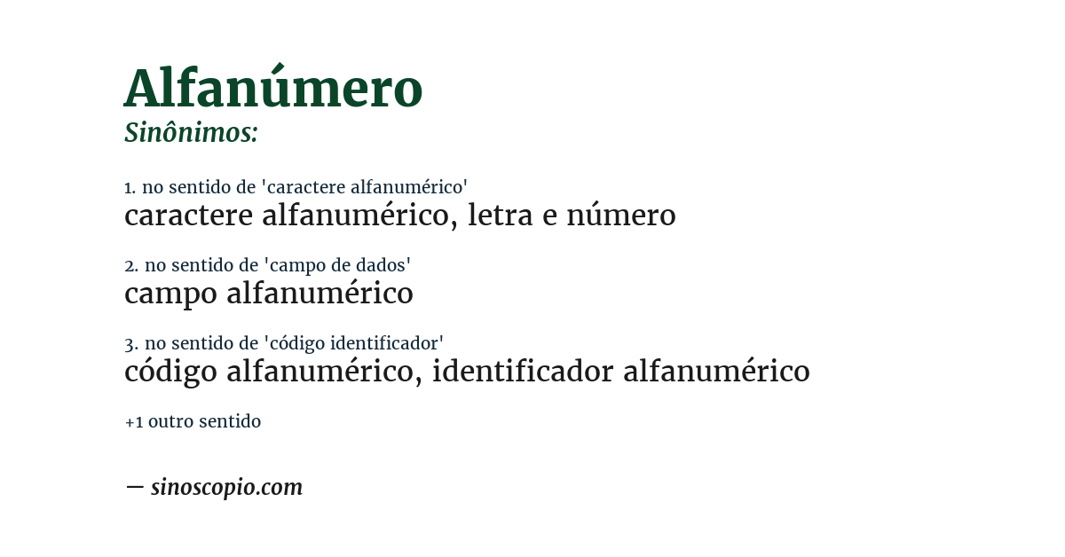 Sinônimo de alfanúmero