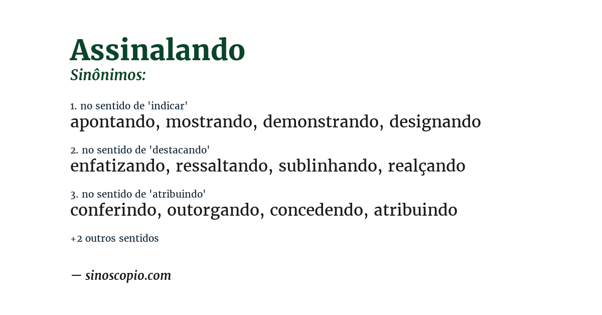 Sinônimo de assinalando