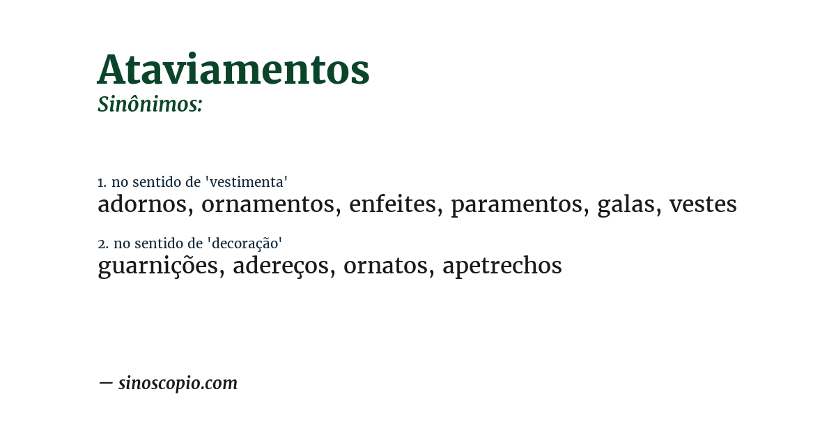 Sinônimo de ataviamentos