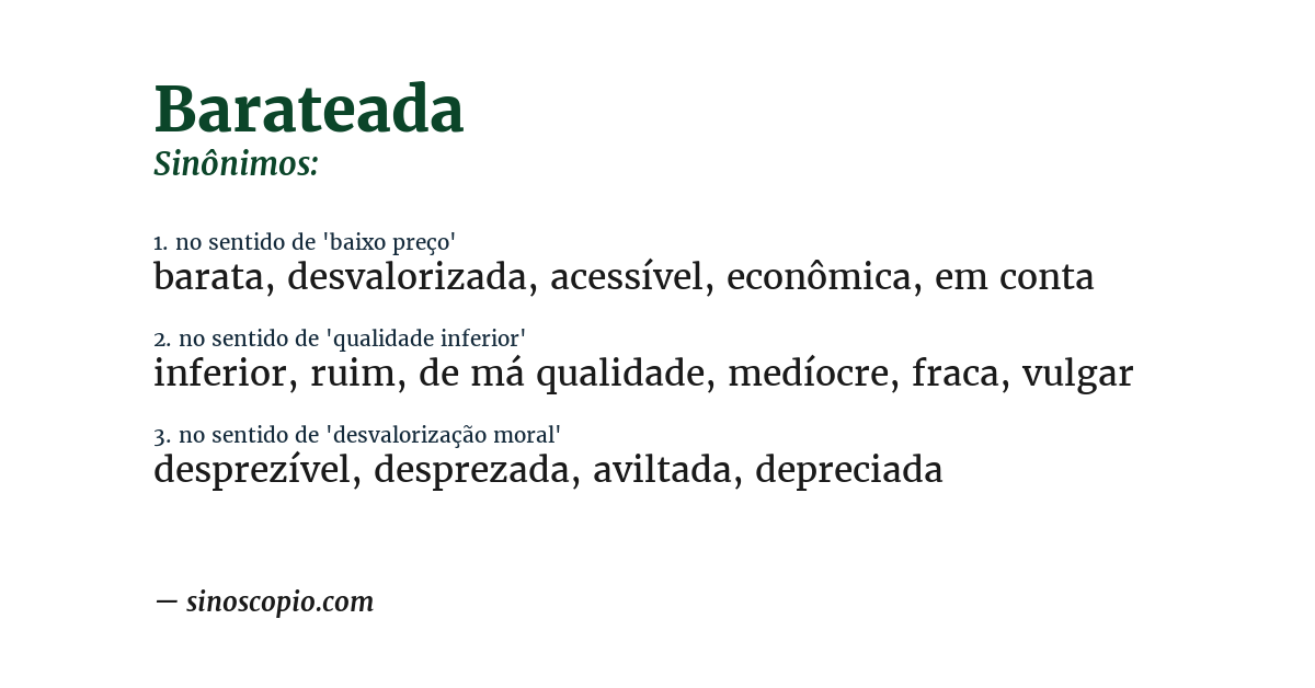 Sinônimo de barateada