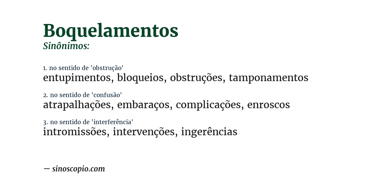 Sinônimo de boquelamentos