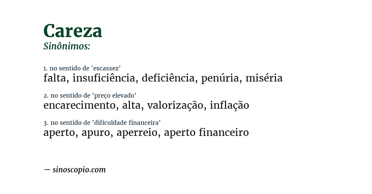 Sinônimo de careza