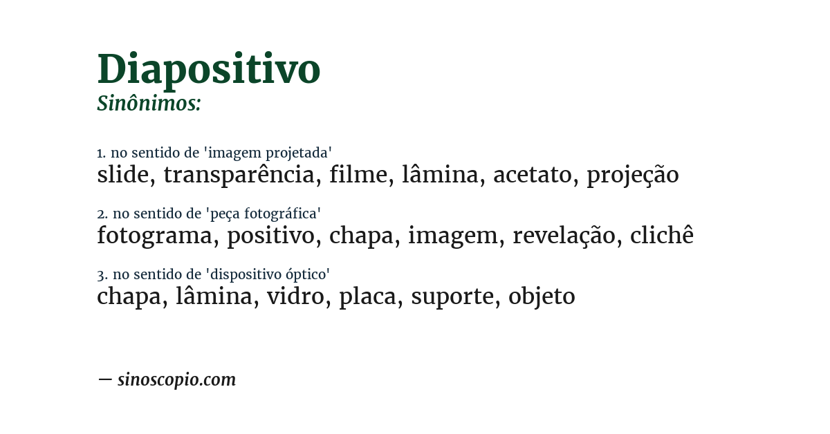 Sinônimo de diapositivo