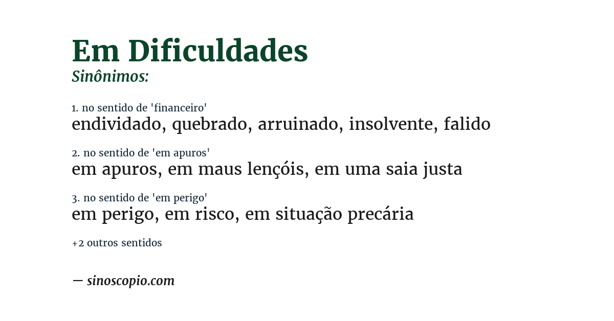 Sinônimo de em dificuldades