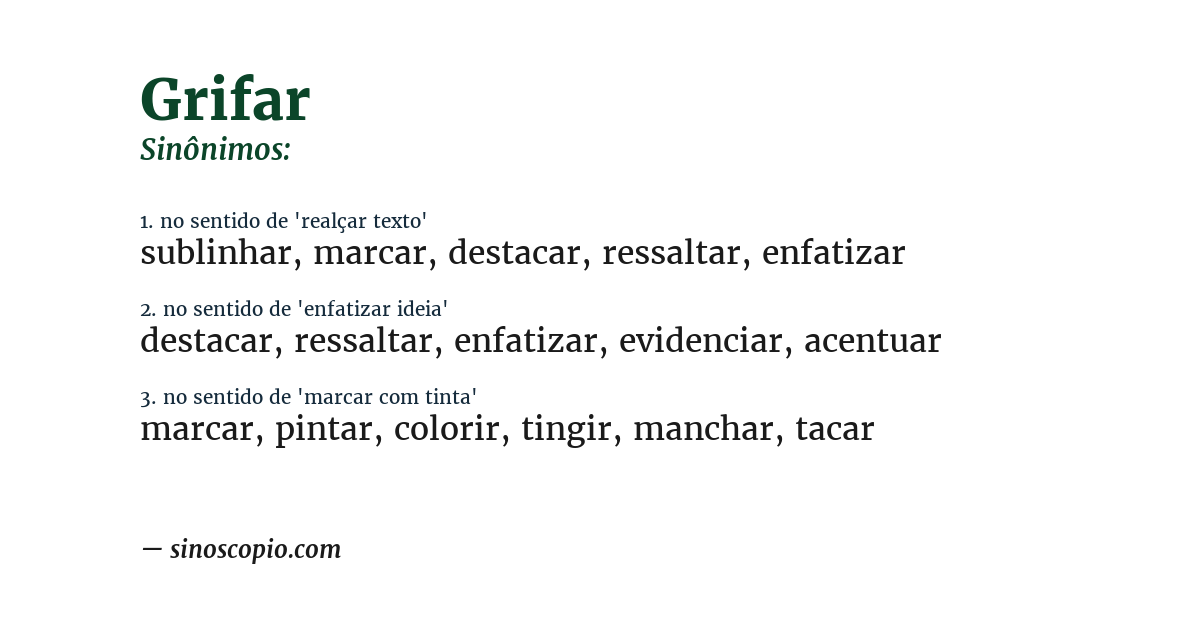 Sinônimo de grifar