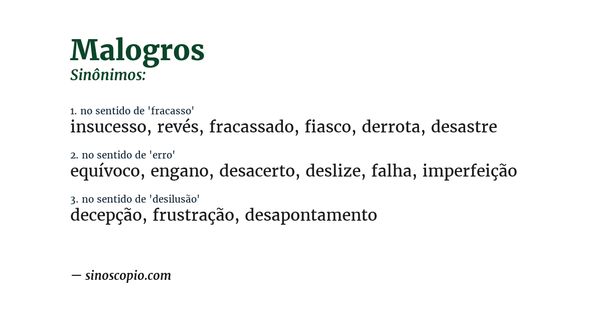 Sinônimo de malogros