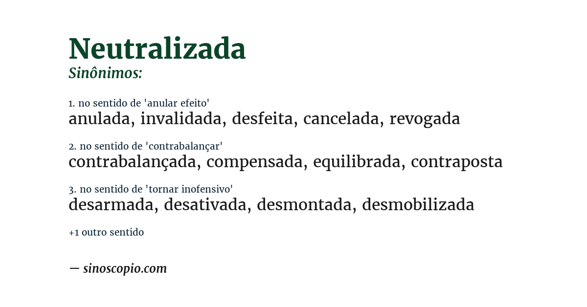 Sinônimo de neutralizada