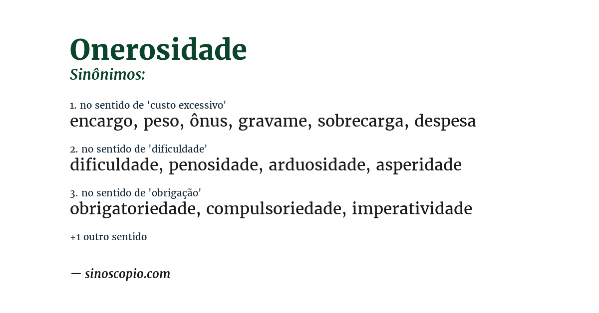 Sinônimo de onerosidade