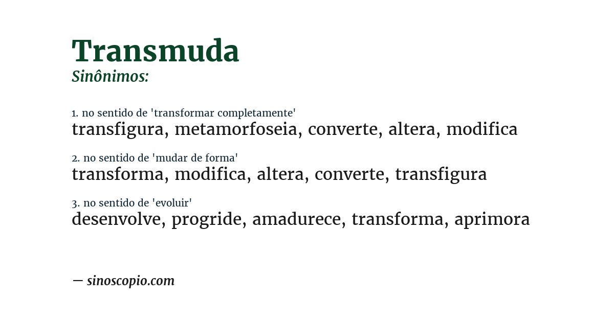 Sinônimo de transmuda