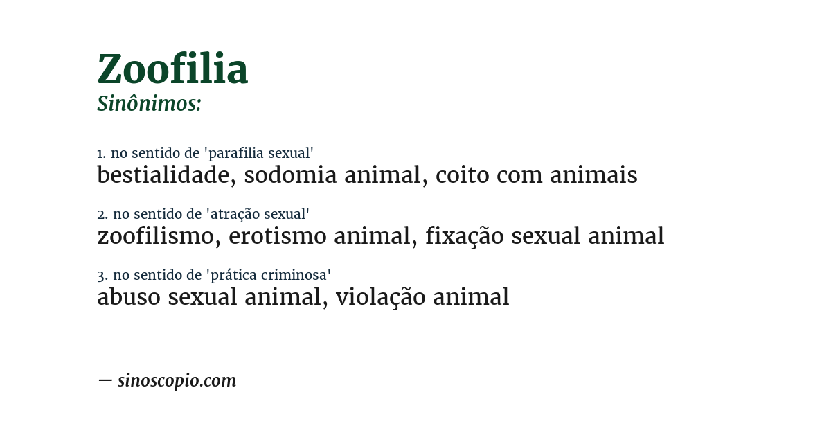Sinônimo de zoofilia