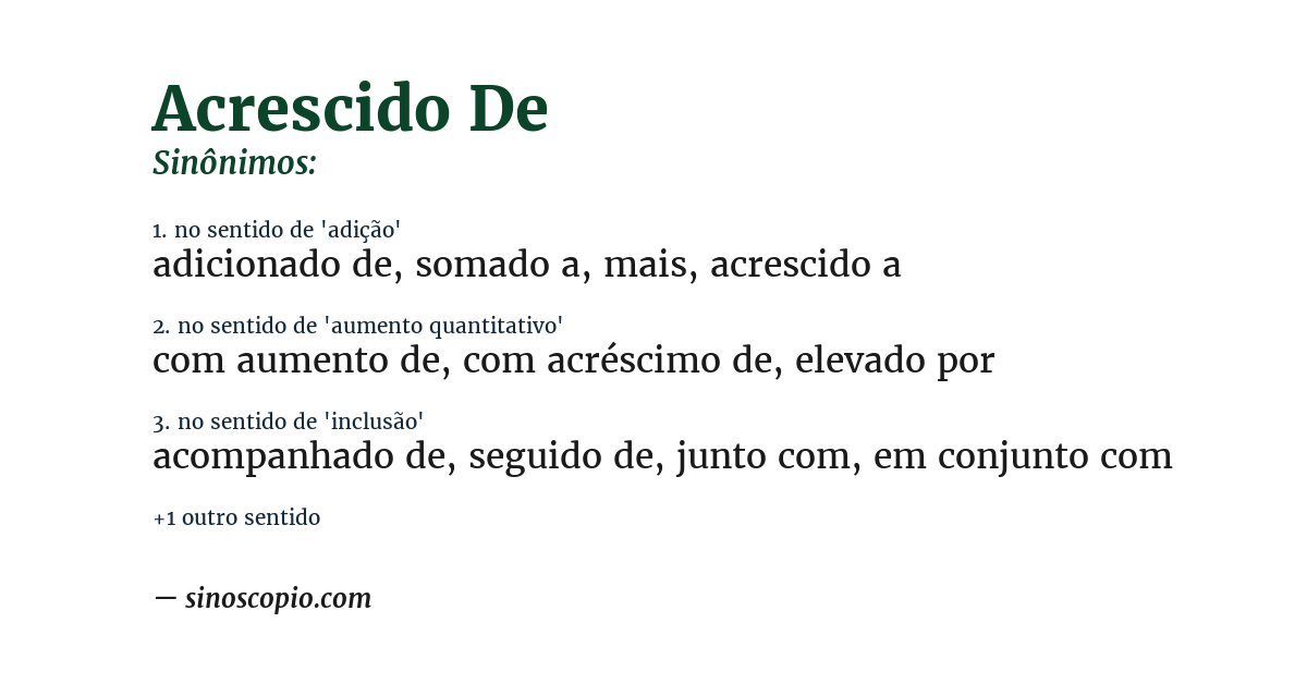 Sinônimo de acrescido de
