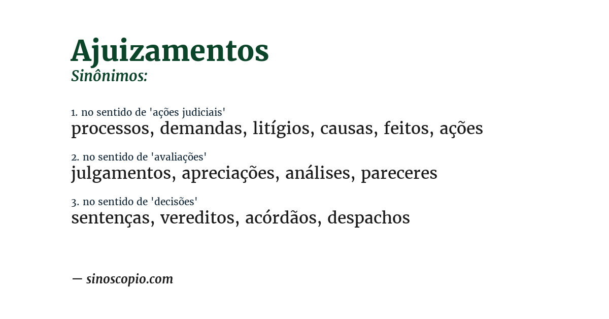 Sinônimo de ajuizamentos