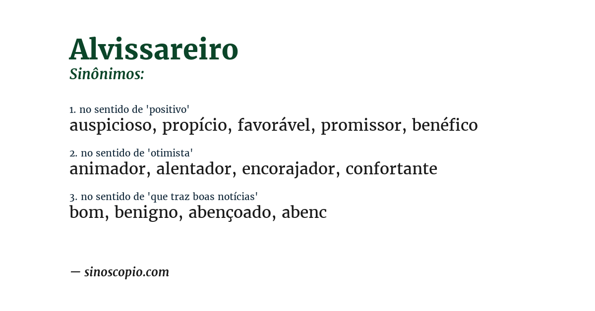 Sinônimo de alvissareiro