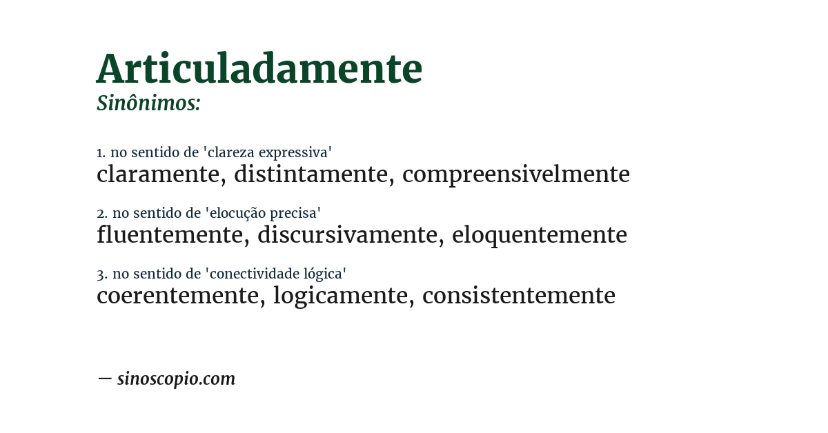 Sinônimo de articuladamente