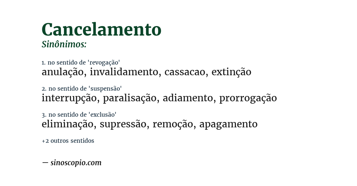 Sinônimo de cancelamento