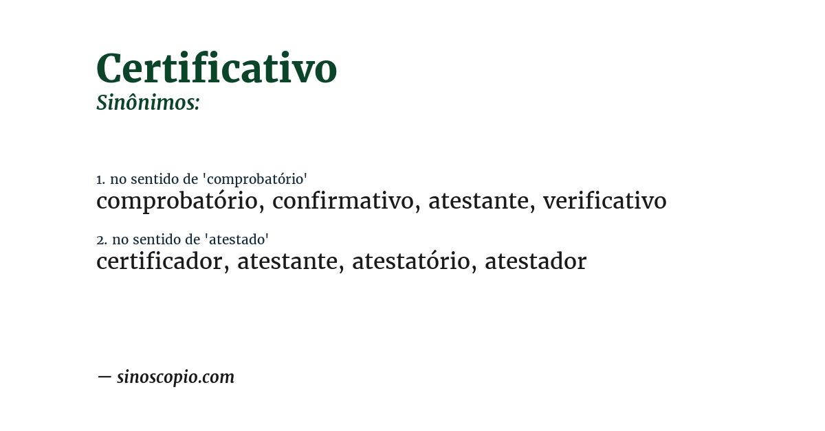 Sinônimo de certificativo