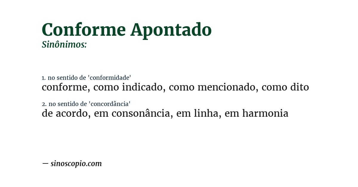Sinônimo de conforme apontado