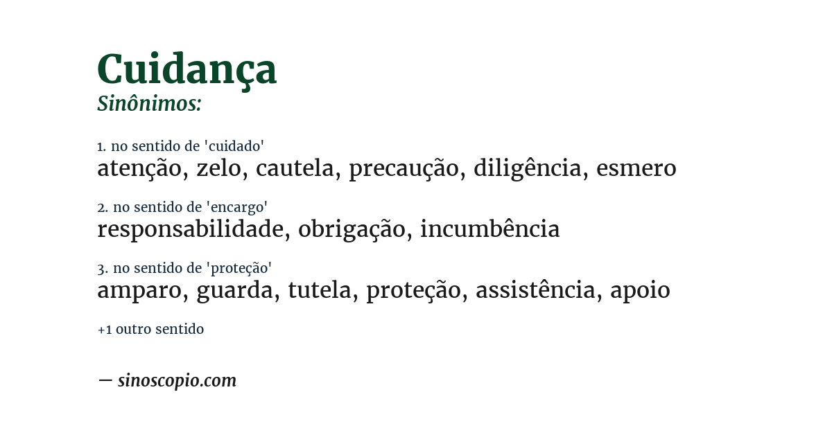 Sinônimo de cuidança