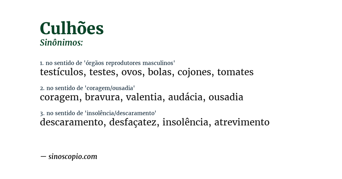 Sinônimo de culhões