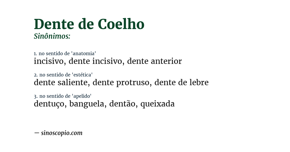 Sinônimo de dente de coelho