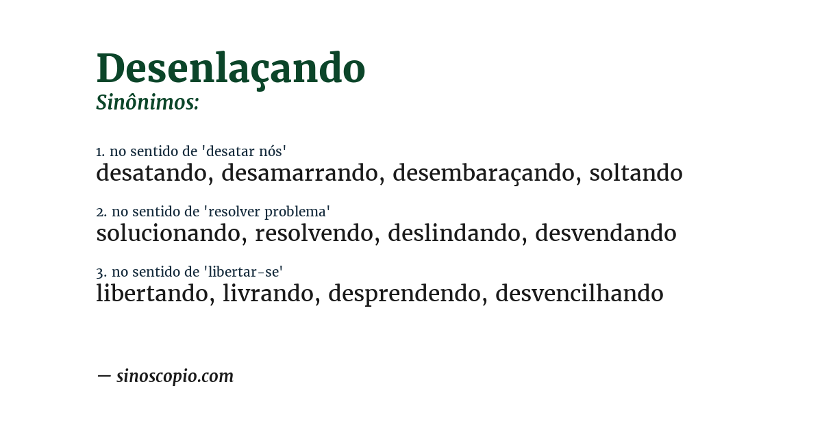 Sinônimo de desenlaçando