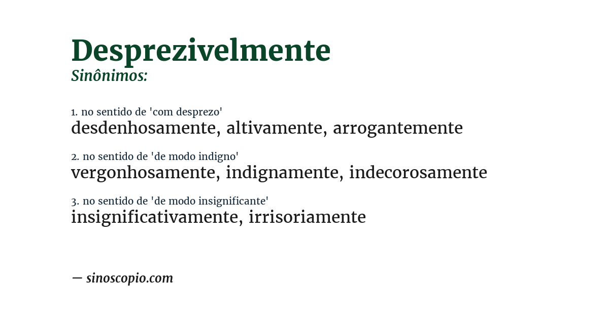 Sinônimo de desprezivelmente