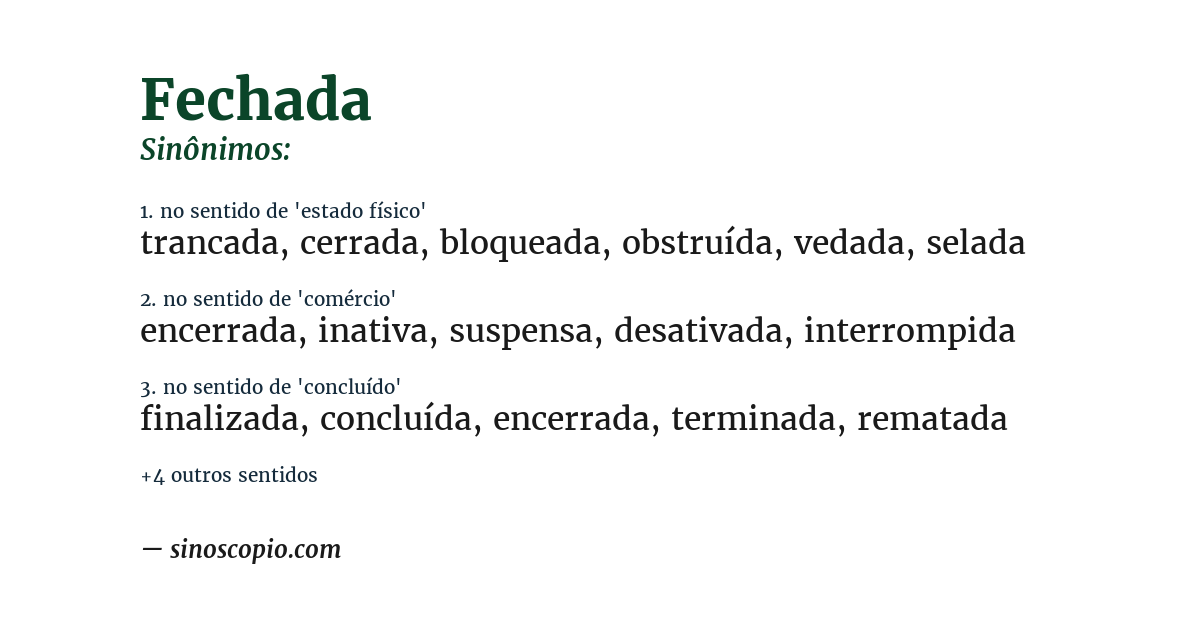 Sinônimo de fechada