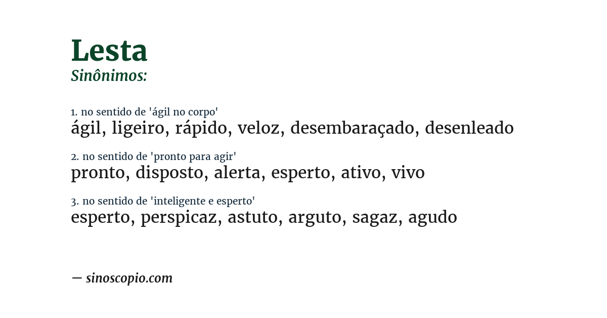 Sinônimo de lesta