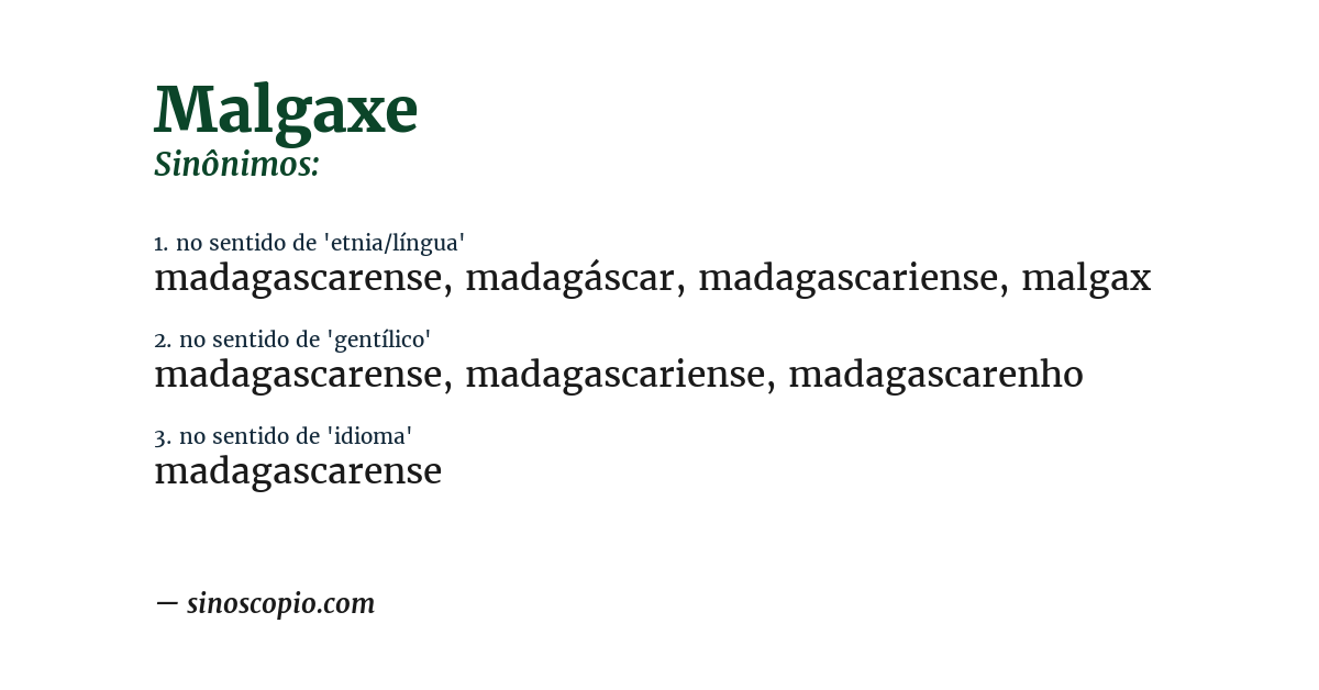 Sinônimo de malgaxe