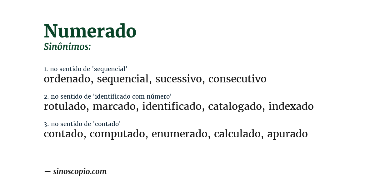 Sinônimo de numerado